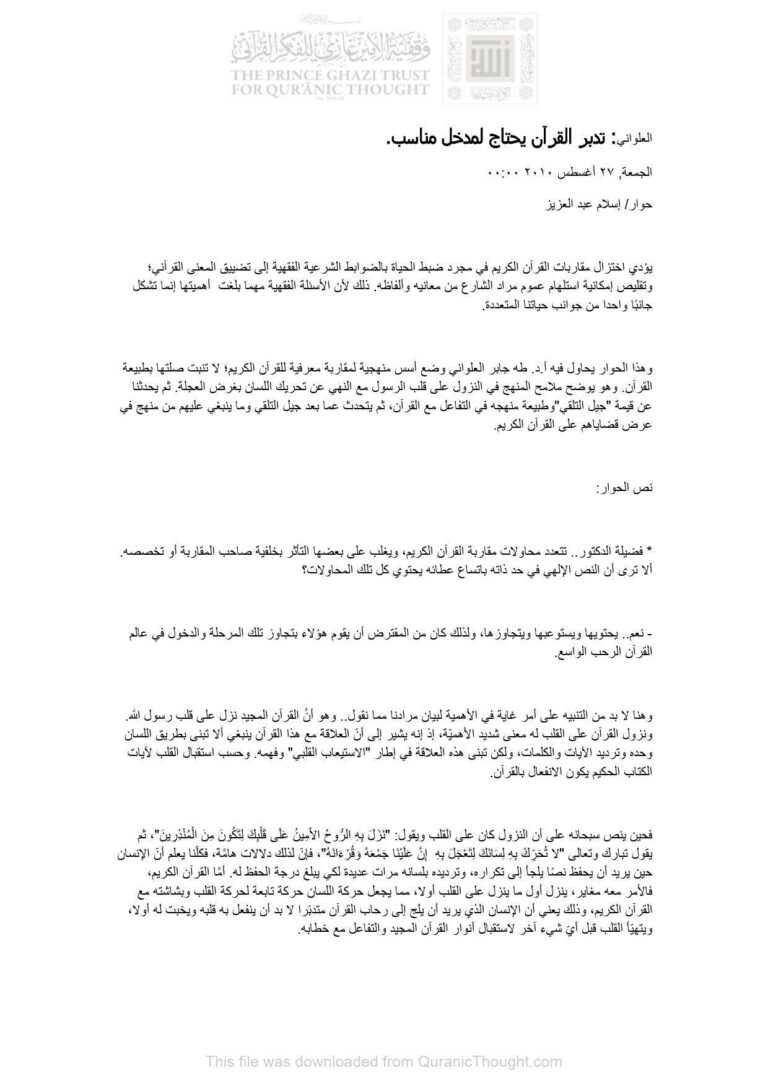 تحميل كتاب تدبر القرآن يحتاج لمدخل مناسب (حوار) ل إسلام عبد العزيز PDF