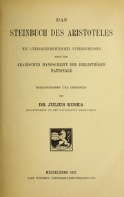 تحميل كتاب Das Steinbuch des Aristoteles : mit literargeschichtlichen Untersuchungen nach der arabischen Handschrift der Bibliothèque nationale PDF