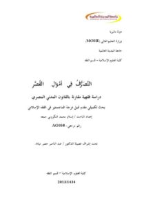 تحميل كتاب التصرف في أموال القصر دراسة فقهية مقارنة بالقانون المدني المصري PDF إسلام محمد التكروني جمعة