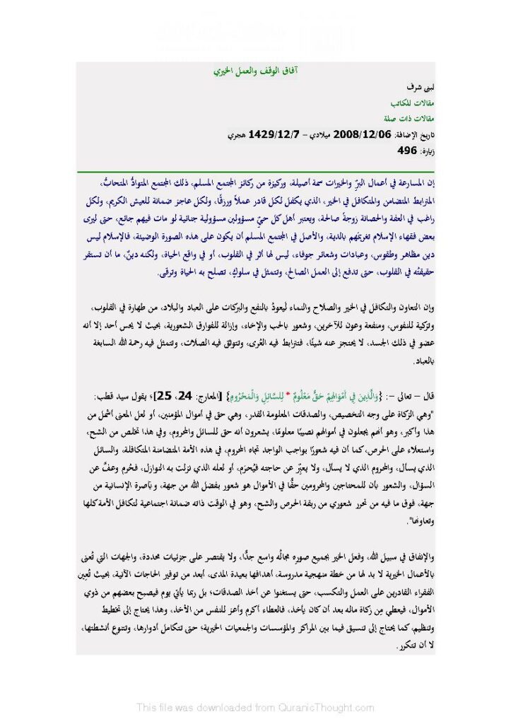 تحميل كتاب آفاق الوقف والعمل الخيري مقالة ل لبنى شرف PDF لبنى شرف
