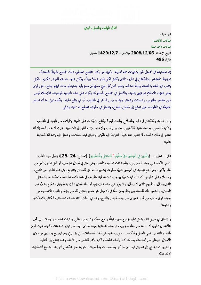 تحميل كتاب آفاق الوقف والعمل الخيري مقالة ل لبنى شرف PDF لبنى شرف