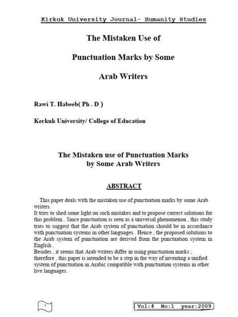 تحميل كتاب الاستخدام الخاطئ لعلامات التنقيط لدى عدد من الكتاب العرب، The Mistaken use of punctuation marks by some Arab writers ل راوي حبيب PDF راوي حبيب