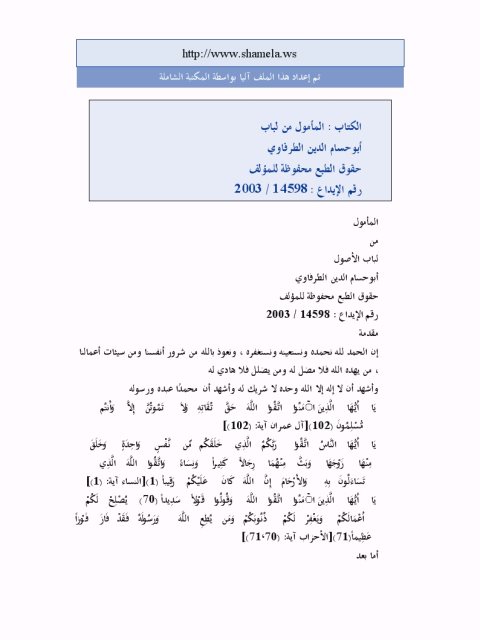 تحميل كتاب المأمول من لباب الأصول ل سيف النصر أبو حسام الدين الطرفاوي PDF