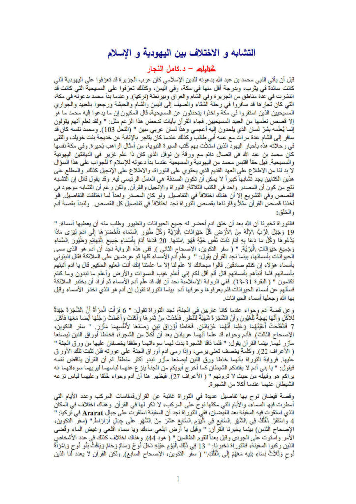 تحميل كتاب التشابه والإختلاف بين اليهودية والإسلام PDF كامل النجار