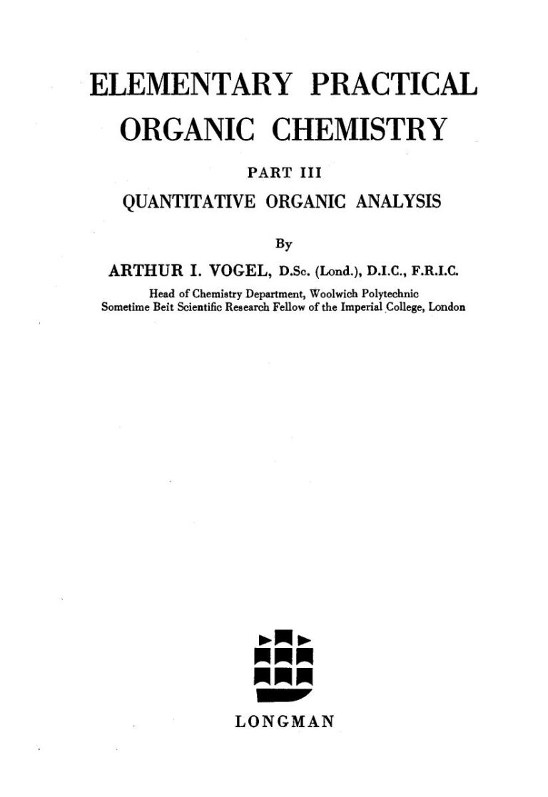 تحميل كتاب التحليل الكمي العضوي – سلسلة كتب فوغل vogel – elementary quantitative organic analysis لبيير فوغل PDF