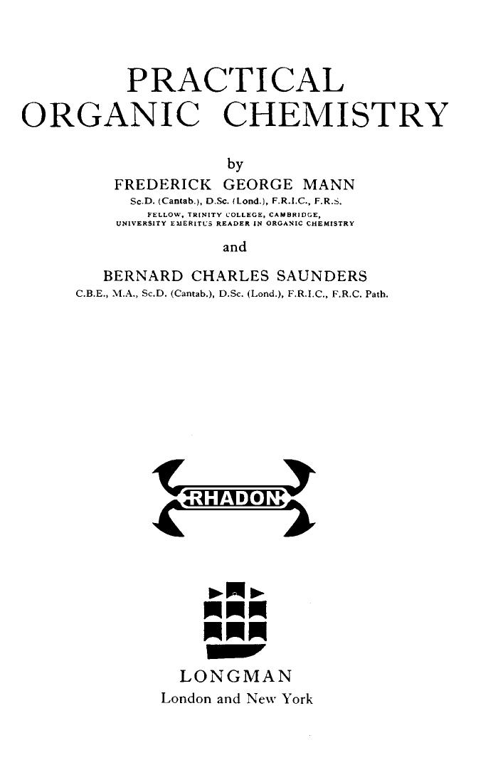 تحميل كتاب الكيمياء العضوية العملية ل فريدريك جورج مان و برنارد تشارلز سوندرز PDF