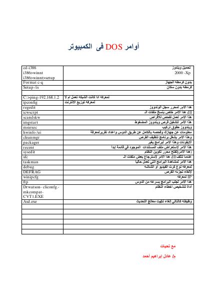 تحميل كتاب أوامر Dos PDF