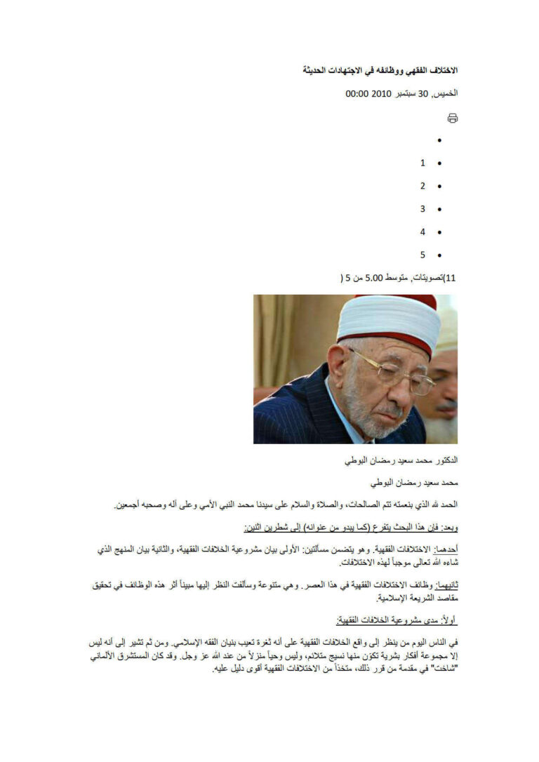 تحميل كتاب الإختلاف الفقهي ووظائفه في الإجتهادات الحديثة محمد سعيد رمضان البوطي PDF