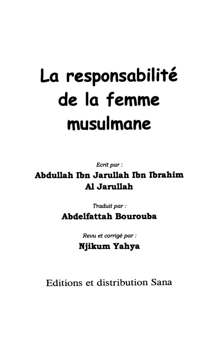 تحميل كتاب La responsabilite de la femme musulmane – كتاب مسؤولية المرأة المسلمة باللغة الفرنسية ل عبد الله بن جار الله الجار الله PDF